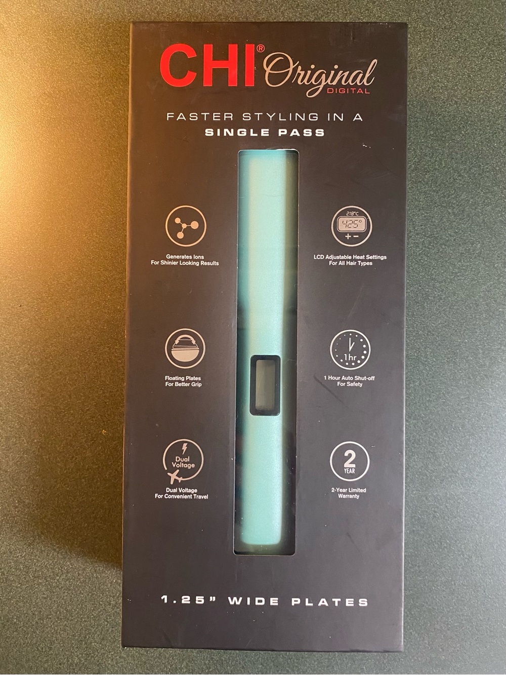 CHI Original Digital Ceramic Hairstyling Iron 1.25" Wide Plates- Mint Green, New